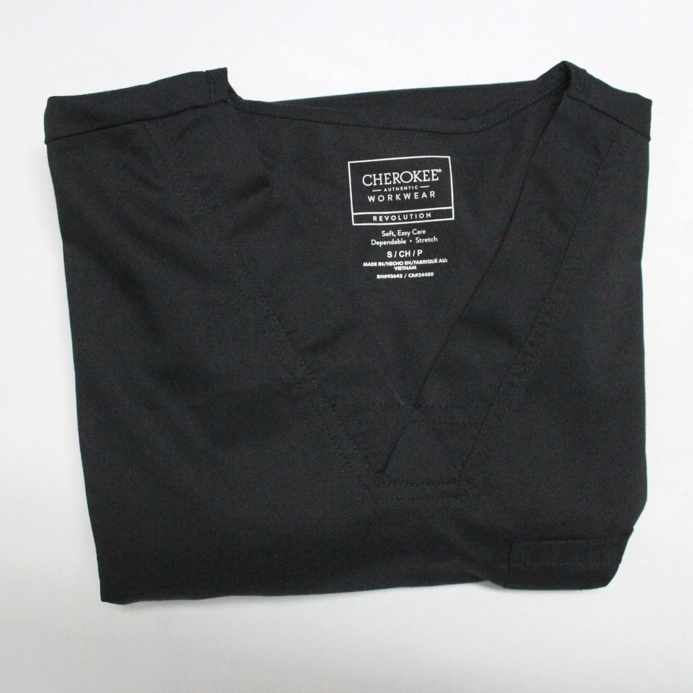 Cherokee Authentic Workwear Revolution Scrub Black Top Size Small - Picture 15 of 15